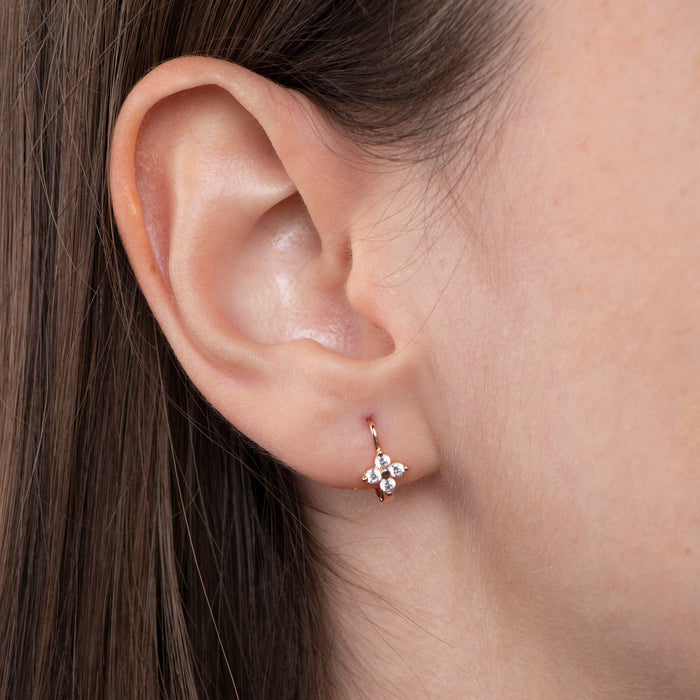 Delicate CZ Flower Huggie Hoop Earrings