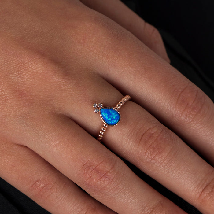 Teardrop Blue Opal Ring