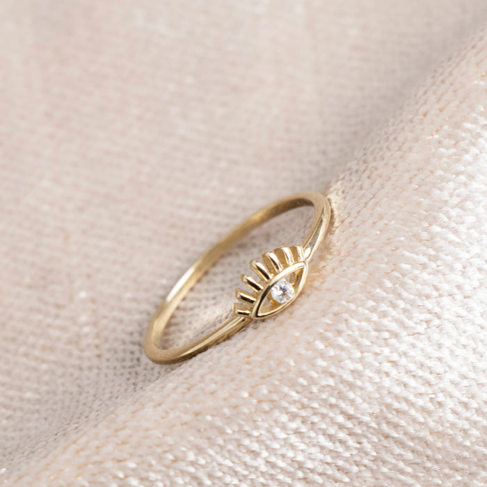 14k Solid Gold Evil Eye Ring