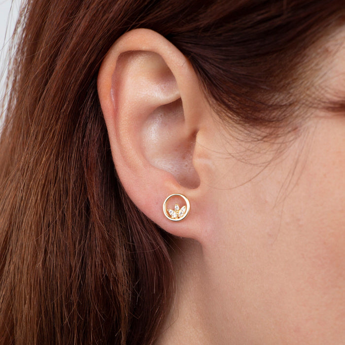 Dainty 14k Gold Lotus Flower Stud Earrings
