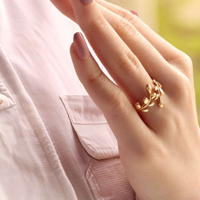 14K Solid Gold Leaf Ring