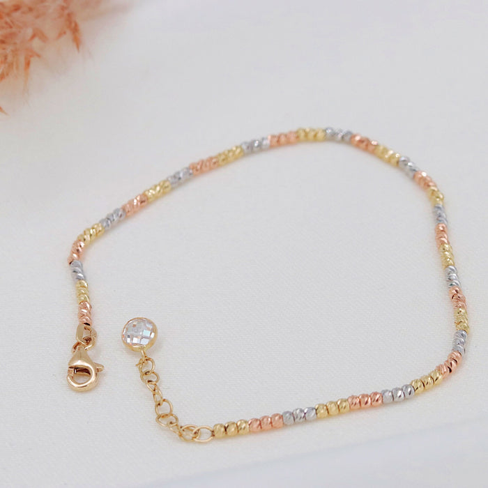 Delicate 14k Solid Gold Beaded Chain Bracelet