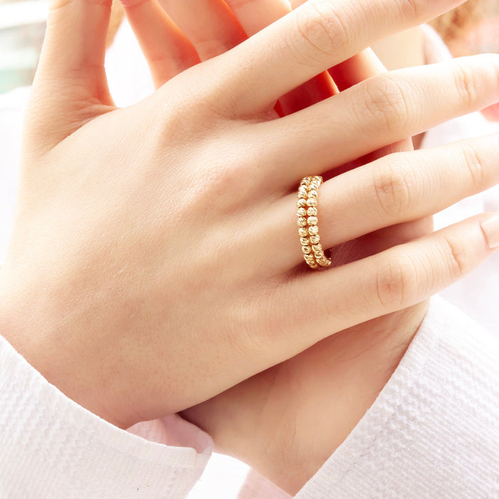 14K Solid Gold Beaded Ring