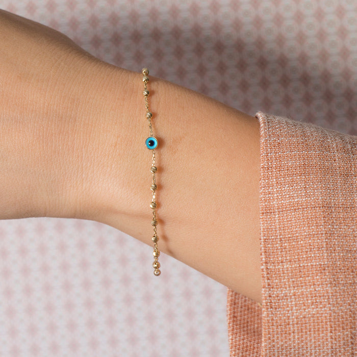 14K Solid Gold Evil Eye Bracelet
