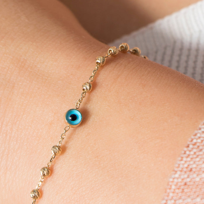 14K Solid Gold Evil Eye Bracelet