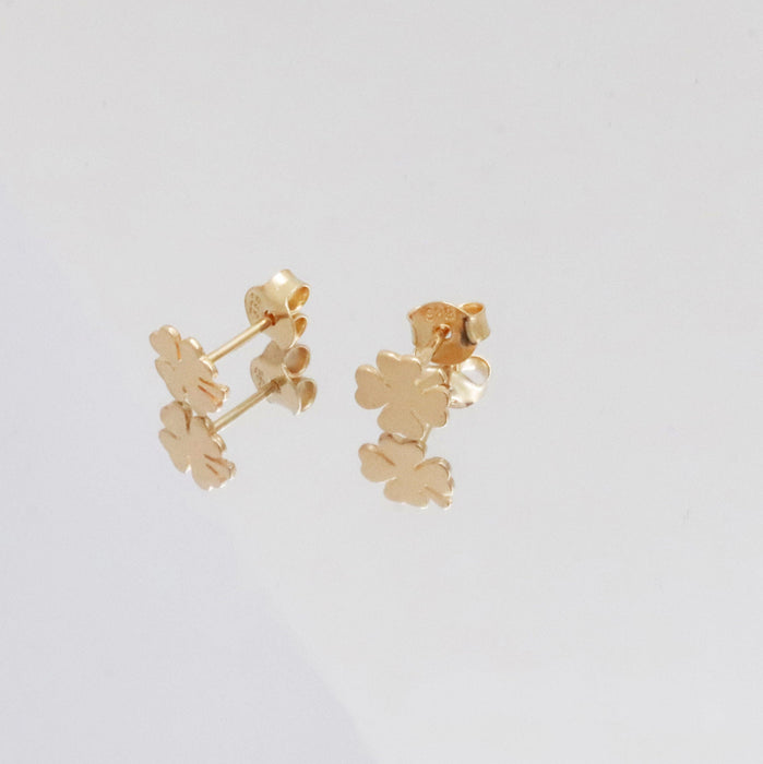 14k Solid Gold Clover Stud Earrings