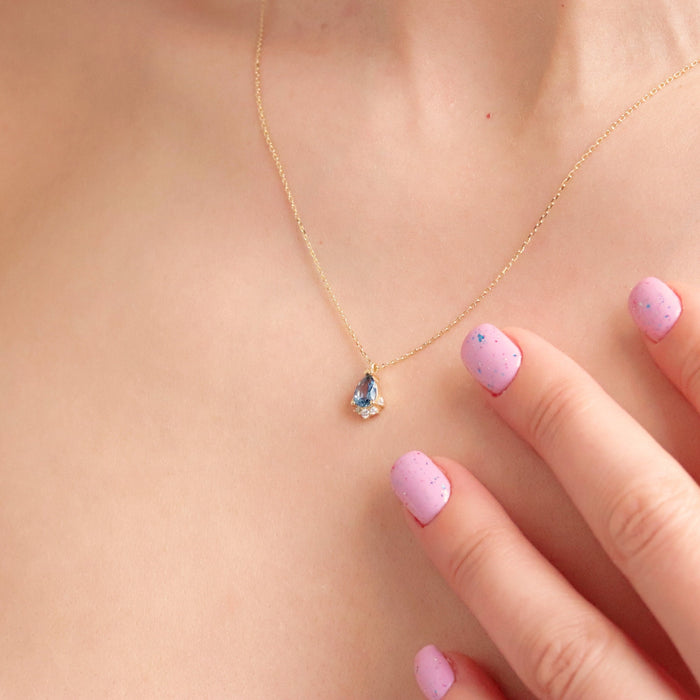 14k Gold Blue Topaz Birthstone Necklace