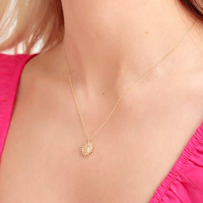 14k Solid Gold Sunburst Pendant Necklace