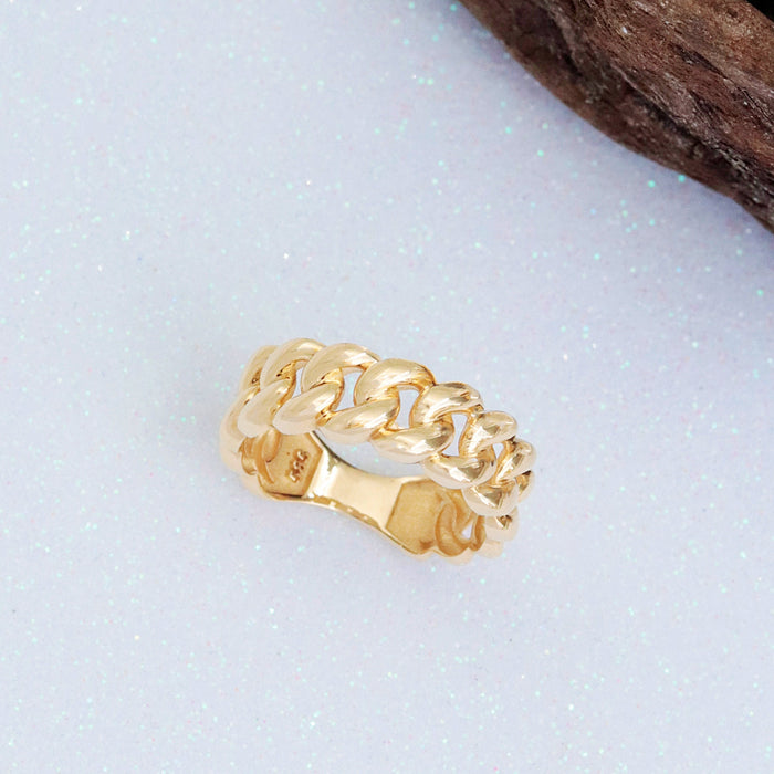 14k Solid Gold Chunky Cuban Link Chain Statement Ring