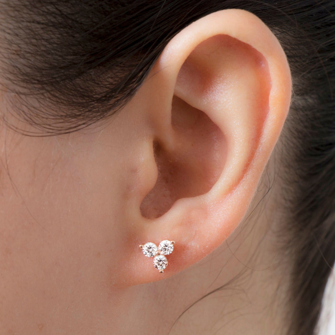 Trio Diamond CZ Stud Earrings