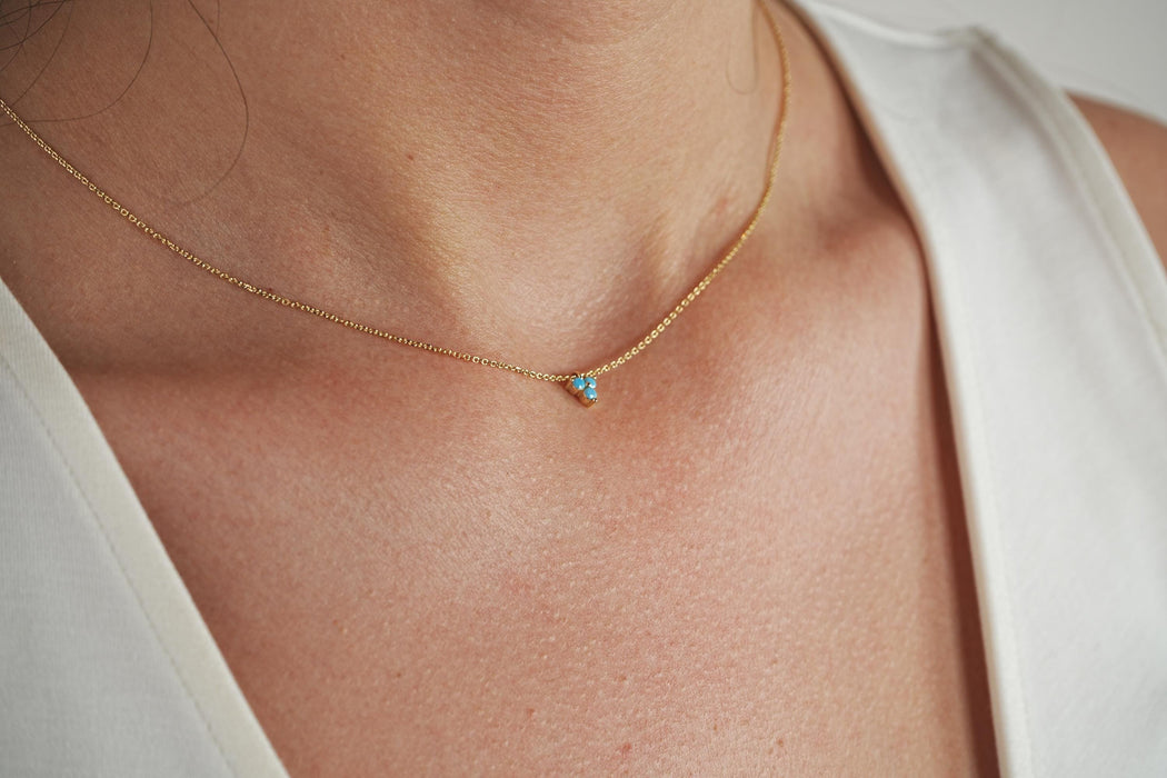 14k Gold Necklace Turquoise Flower Pendant
