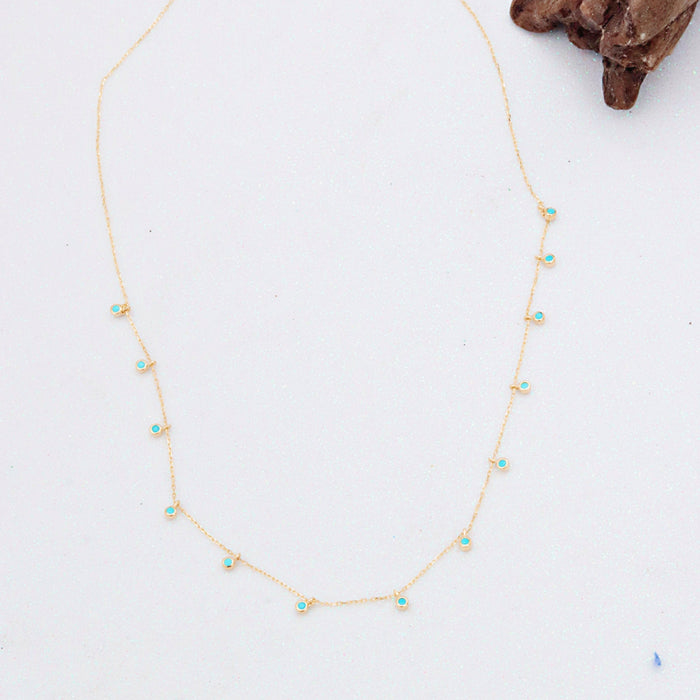 14K Gold Turquoise Station Necklace