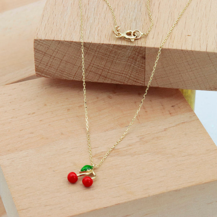 14k Gold Cherry Pendant Necklace