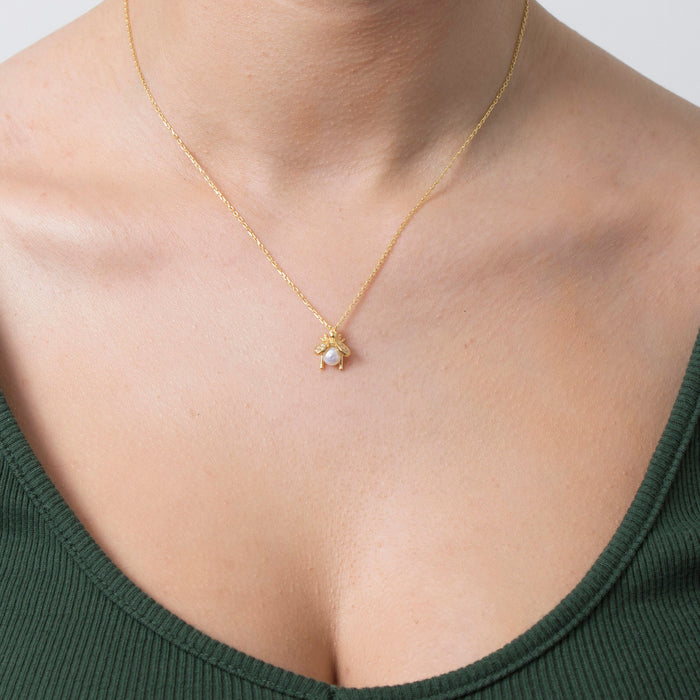 Elegant Bee & Pearl Pendant