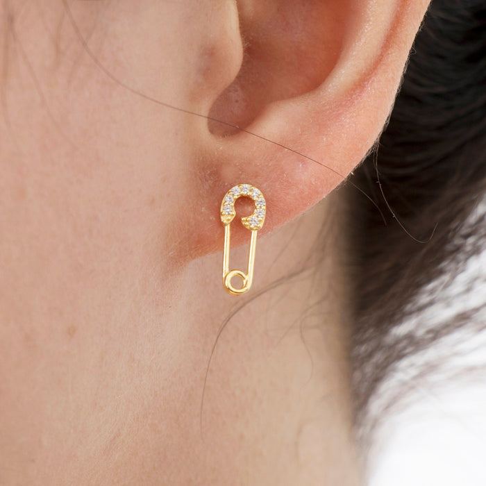 Gold Safety Pin Stud Earrings