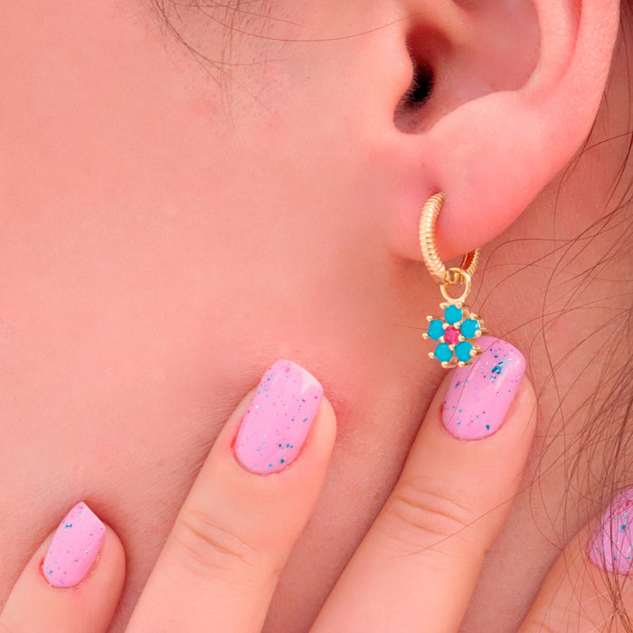 Vibrant Floral Gemstone Hoop Earrings