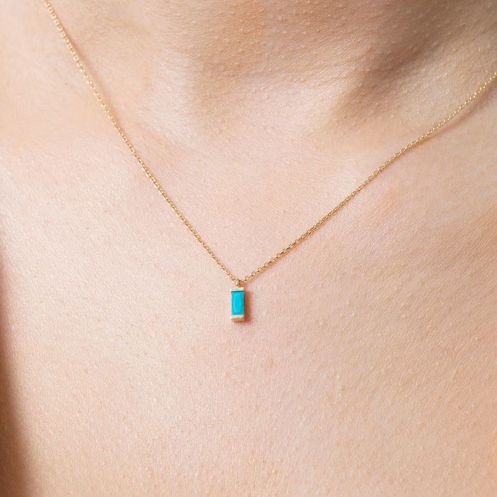 14K Solid Gold Turquoise Pendant Necklace