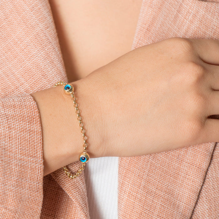 14K Solid Gold Evil Eye Bracelet