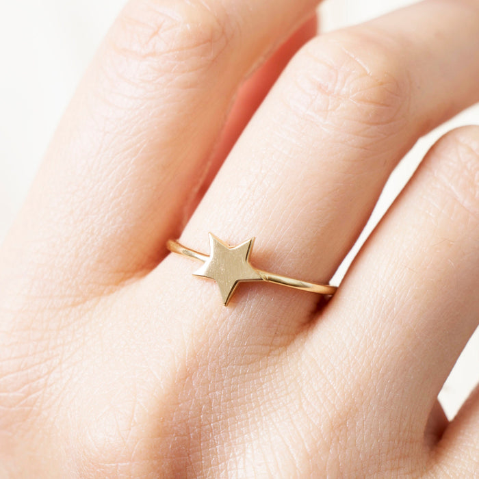 14K Solid Gold Star Ring