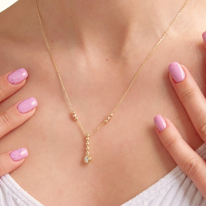 14K Solid Gold Lariat Necklace