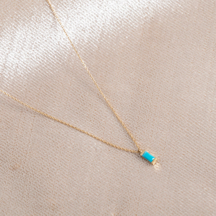 14K Solid Gold Turquoise Pendant Necklace