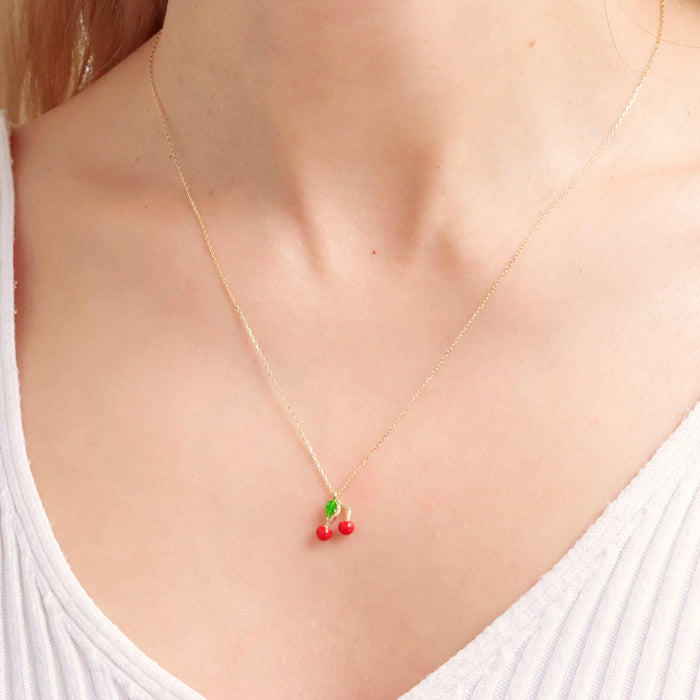 14k Gold Cherry Pendant Necklace