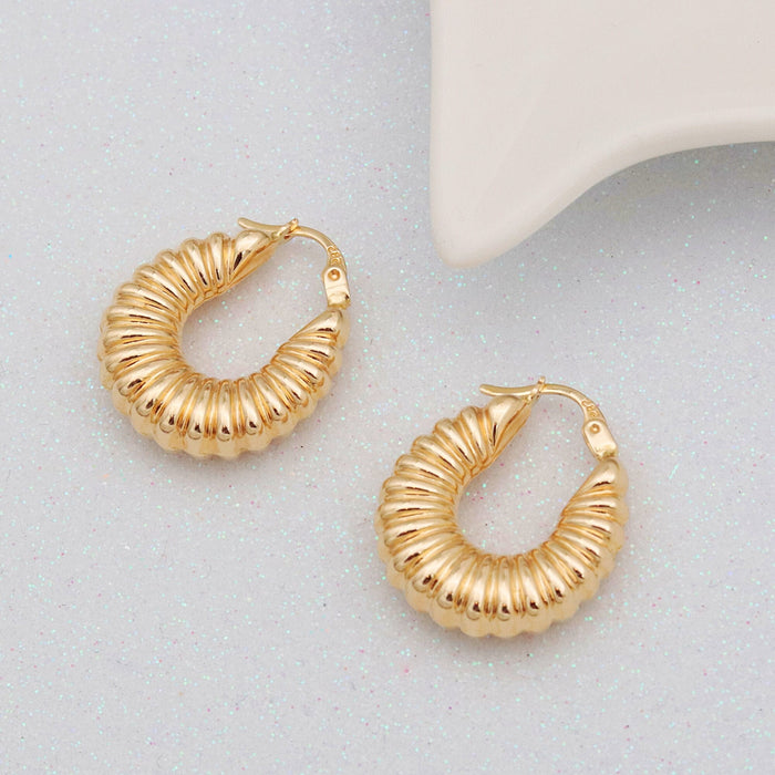 14k Solid Gold Statement Croissant Hoop Earrings - Chunky Twisted Design for Elegant Everyday Wear
