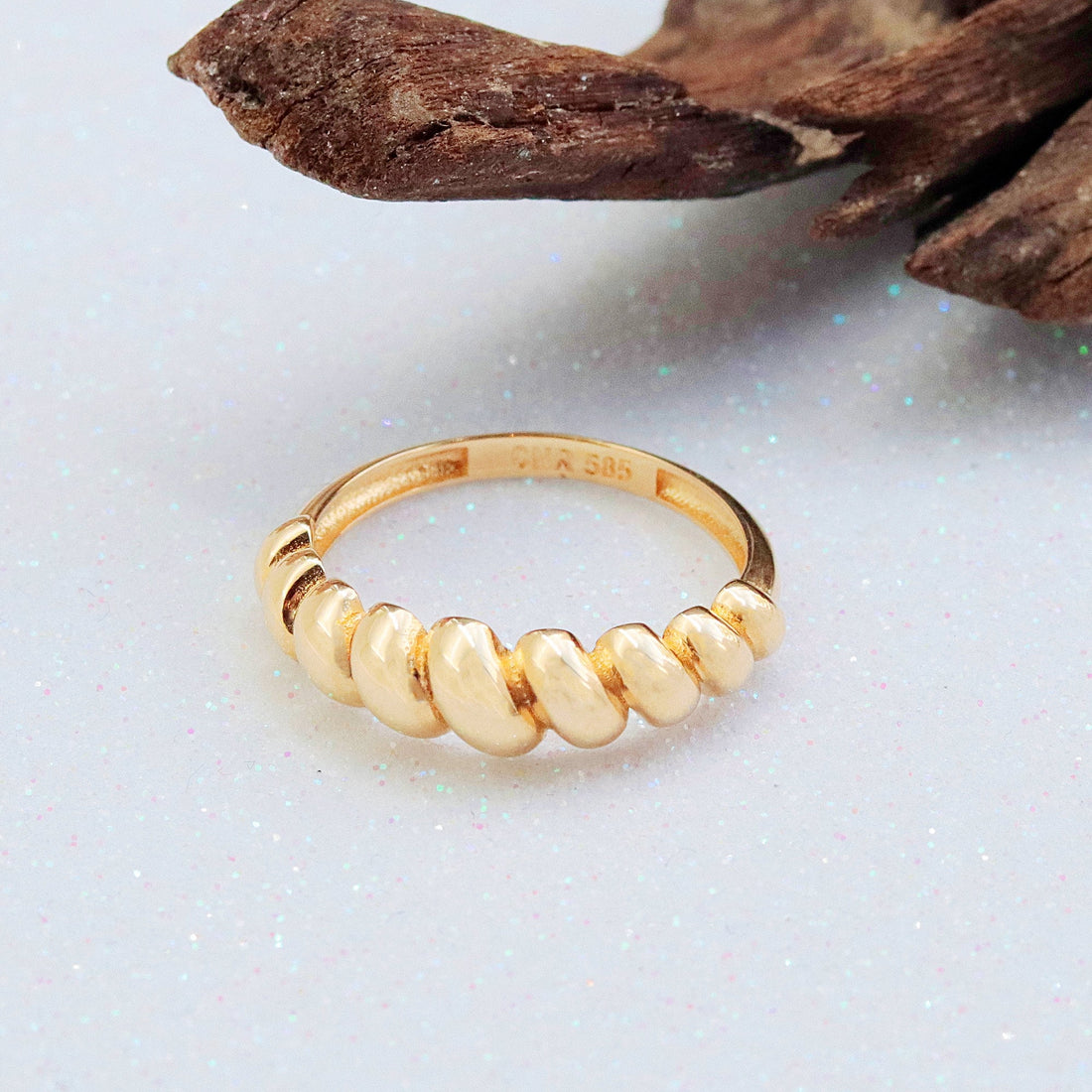 14k Solid Gold Croissant Dome Ring