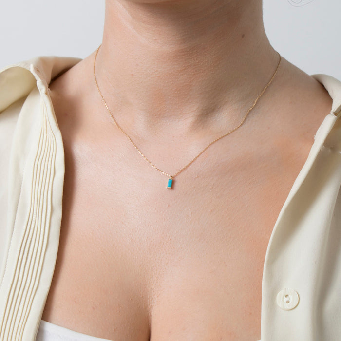 14K Solid Gold Turquoise Pendant Necklace