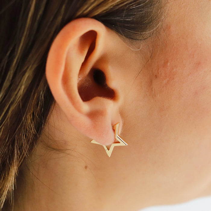 14k Gold Celestial Star Huggie Hoops