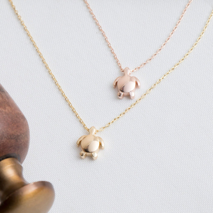 Rose Gold Sea Turtle Pendant Necklace