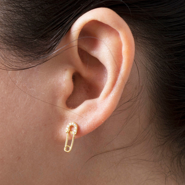 Gold Safety Pin Stud Earrings