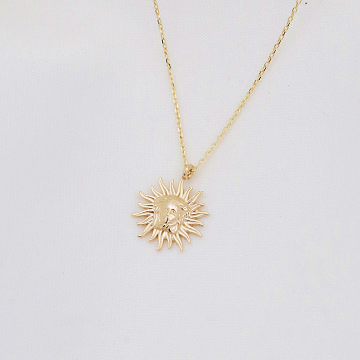 14k Solid Gold Sunburst Pendant Necklace