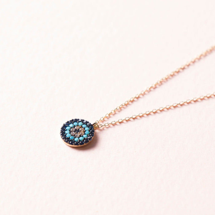 14K Solid Gold Evil Eye Necklace