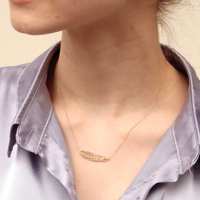 Delicate 14k Gold Virgo Wheat Leaf Necklace