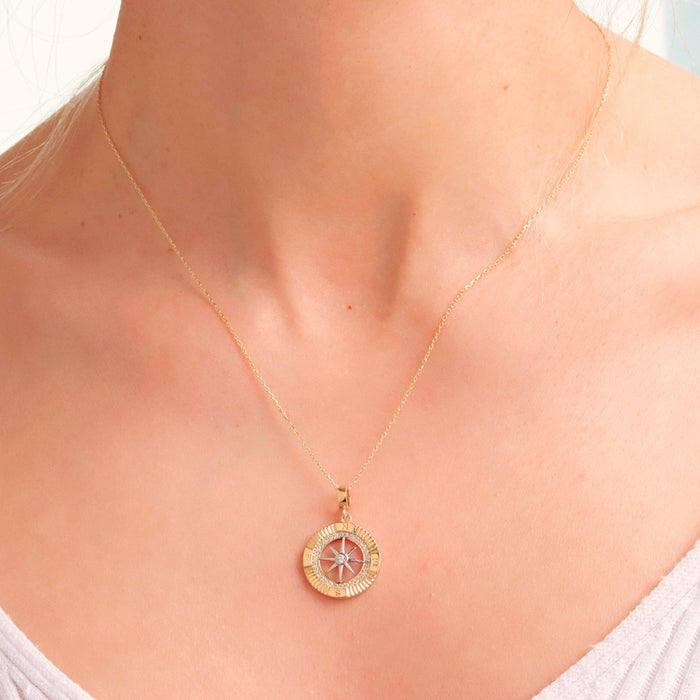 14K Gold Compass Pendant Necklace