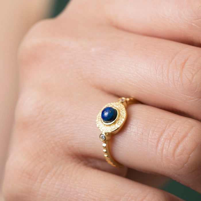 Adjustable Moonstone & Lapis Lazuli Ring