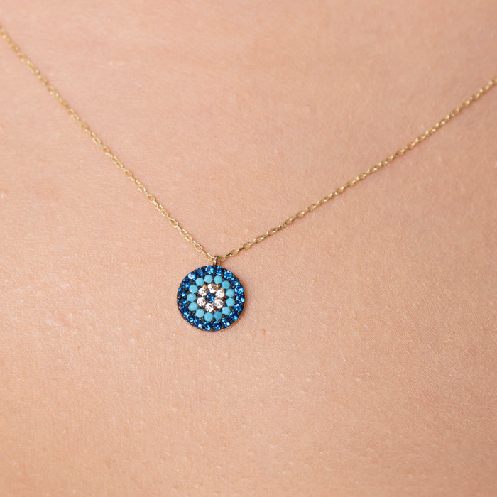 14K Solid Gold Evil Eye Necklace
