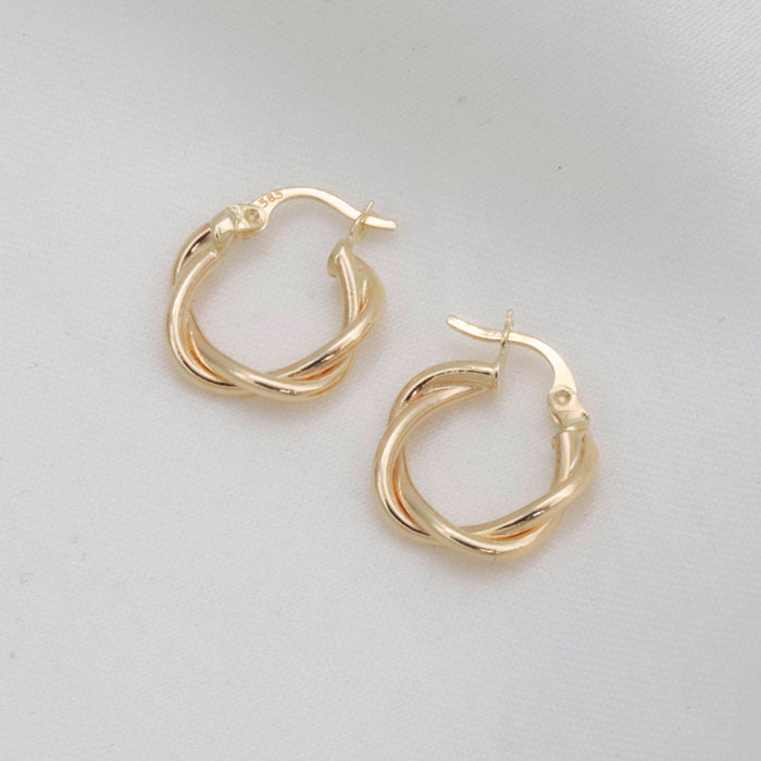 14K Solid Gold Twisted Hoop Earrings