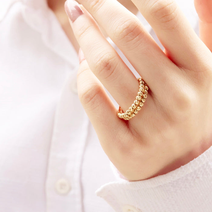 14K Solid Gold Beaded Ring