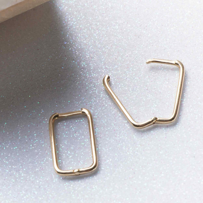 14k Solid Gold Rectangle Link Hoops