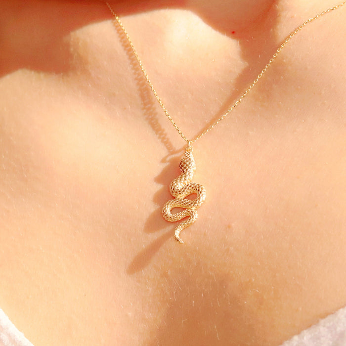 14K Solid Gold Snake Necklace