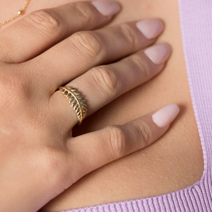 14k Solid Gold Leaf Branch Ring