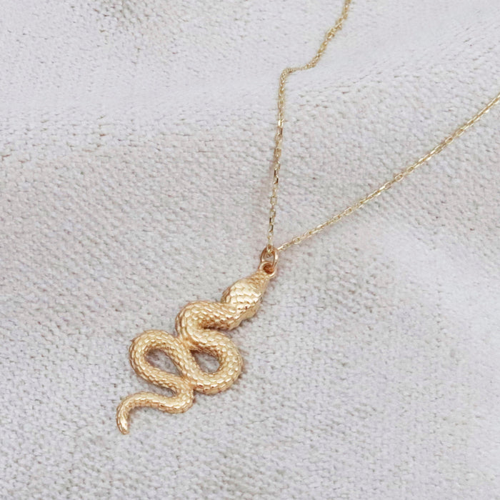 14K Solid Gold Snake Necklace