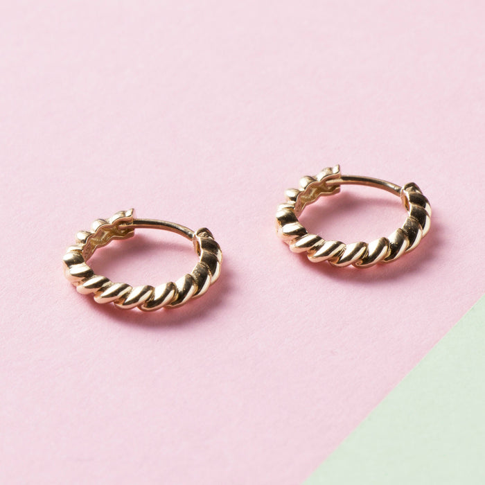 14k Dainty Gold Twisted Hoop Earrings