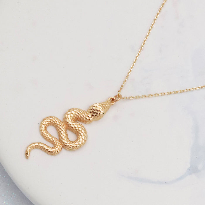 14K Solid Gold Snake Necklace