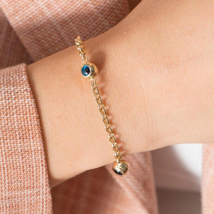 14K Solid Gold Evil Eye Bracelet
