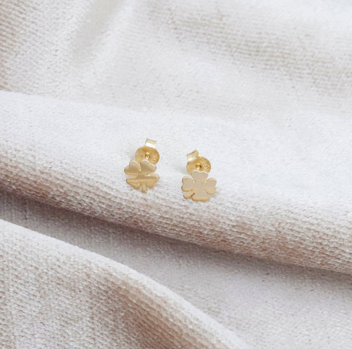 14k Solid Gold Clover Stud Earrings