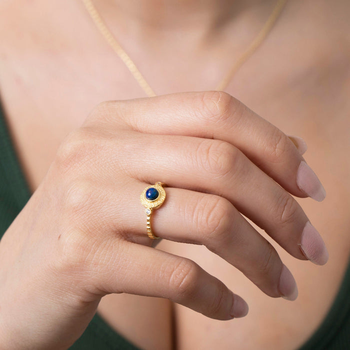 Adjustable Moonstone & Lapis Lazuli Ring