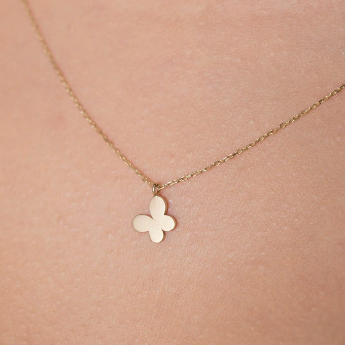 Delicate 14k Solid Gold Butterfly Pendant Necklace